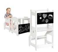 HomCom Tour d'observation enfant 3-en-1 – hauts rebords de sécurité, tableau noir, 3-6 ans, blanc