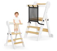 Tour d'observation Montessori pour enfants - Tour d'apprentissage pliable - Hauteur réglable - Tabouret de cuisine - Tabouret d'appoint - Bois naturel - Pour les enfants de 4 à 6 ans