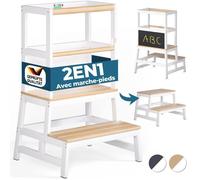 Spielwerk® Tour d'Observation Montessori en Bois pour Enfant, Stable et Sécurisée, Hauteur 93cm - Tour d'apprentissage avec Tableau noir, Marchepied Bois de Pin Blanc - Dès 2 ans