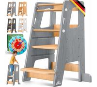 Tour d'observation pour enfants - Marchepied de cuisine - Favorise l'autonomie et la découverte - Inclut une horloge éducative - Dimensions : 40 x 44 x 90 cm - Couleur bois