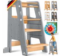 Tour d'observation pour enfants - Marchepied de cuisine - Favorise l'autonomie et la découverte - Inclut une horloge éducative - Dimensions : 40 x 44 x 90 cm - Couleur bois
