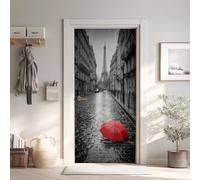 Tour Eiffel Effet 3D Sticker Porte, Paris France Papier Autocollant Porte Mural Décoration 95x215 cm, Scène de Rue Stickers Muraux Amovible PVC