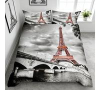 Tour Eiffel Imprimé Housse de Couette Rétro Paris Thème Parure de Lit 140x200cm pour Enfants Hommes Pont Lac Gris Série Parure Housse de Couette Paris Paysage urbain Chambre Collection 2 pièces