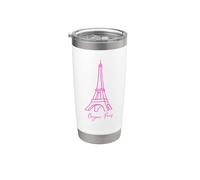 Tour Eiffel Paris Bonjour Contour Rose France Gobelet isotherme en acier inoxydable double paroi