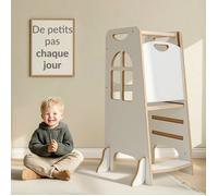 Tour Montessori Enfant Réglable - Aide Cuisine Sécurisée 2-6 Ans, Marchepied Bois avec Protection Anti-Basculement