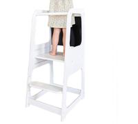 Tour Montessori GINGER HOME, chaise de bureau avec tableau noir et réglable en hauteur, blanche, pour les enfants de 1 à 4 ans
