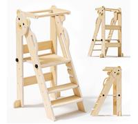Tour Montessori Pliable Réglable en Hauteur sur 3 étages Facile à Assembler Montessori avec Rails de sécurité