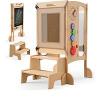 Tour Montessori pour enfants - Découverte et apprentissage - Multifonctionnelle 5-en-1 - Dimensions : 40 x 70 x 90 cm - Bois naturel