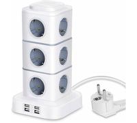 Tour Multiprise, 12 Prises Multiprise Electrique (2500W / 10A) avec 4 Ports USB pour Maison Bureau, Rallonge 3M