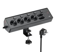 Tour Multiprise avec Interrupteur Individuel, 9 en 1 multiprise parafoudre avec 4 USB, PD 30W USB-C, Rallonge Electrique 3M avec et 5 Interrupteurs pour Le Bureau, Chambre à Coucher, Cuisine,Noir