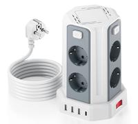 Tour Multiprise avec Interrupteur, Multiprise Parafoudre et Surtension avec 8 Sortie AC et 4 Ports USB(Max 5V/3.4A) Prise Multiple Rallonge Electrique 3M Convient pour Maison, Bureau, Blanc