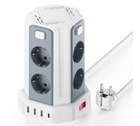 Tour Multiprise avec Interrupteur, Multiprise Parafoudre et Surtension avec 8 Sortie AC et 4 Ports USB(Max 5V/3.4A) Prise Multiple Rallonge Electrique 2M Convient pour Maison, Bureau, Blanc