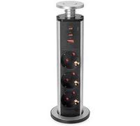 Tour multiprise rétractable 5021825 - 3 Schuko - 1 USB-A 2 USB-C - 230V 16A - gris métallisé encastrable