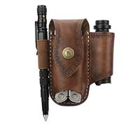 TOURBON Multitool Gaine en Cuir EDC Poche Organisateur Ceinture Pochette pour Lampe de Poche Stylo Couteau étui Marron