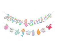 Tourima Décoration d'anniversaire en forme de sirène - Bannière sous-marine pour anniversaire d'enfant - Guirlande Happy Birthday pour fille - Pour fête sirène