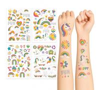 Tourima Lot de 4 feuilles de tatouages licorne pour enfants et filles - Doux pour la peau - Paillettes - Tatouages pour enfants avec arc-en-ciel - Cadeau d'anniversaire - Décoration de fête - À partir