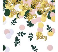 Tourima Oh Baby Lot de 100 confettis décoratifs pour fête prénatale, anniversaire, décoration de table pour fille et garçon, confettis verts, dorés, roses, blancs, pour décoration de fête, fête