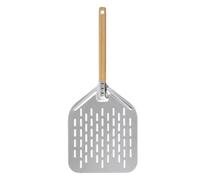 Tourne-pizza perforé avec manche en bois antidérapant | Pelle à pizza perforée portable avec conception creuse pour un service facile, une cuisine en plein air et une