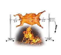 Tournebroche électrique pour barbecue, moteur 15W à rotation 360°, hauteur réglable 38-62 cm, broche en acier inoxydable pour porc, agneau et dinde, portable pour extérieur et camping