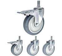Tourner les roues de meubles, Roulette pivotante 3-5 pouces roues en caoutchouc M14-M20x30mm 4 pièces avec 2 freins for meubles de chariot(125mm,M14x30mm)