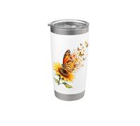 Tournesol Monarque Papillon Floral Jardin Jaune Tournesol Gobelet isotherme en acier inoxydable double paroi