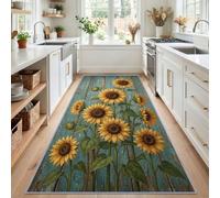 Tournesol Planche En Bois Tapis Couloir Lavable en Machine 65x180 cm | Effet Usé Floral Rustique Tapis de Passage à Poils Courts, pour Cuisine Salon Chambre Bureau Chambre