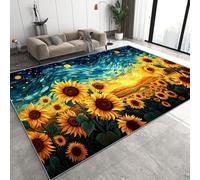 Tournesol Tapis 120x170 cm Peinture à l'huile Fleurs Art Moderne Doux Poil Court Tapis Salon Lavable Flanelle Rug pour Salon Q-80
