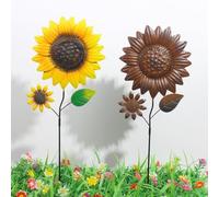 Tournesols Piquet de jardin en métal 58 cm, décoration florale 3D résistante aux intempéries pour pelouse et parterre, montage facile extérieur pour décoration (A)