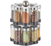 Tourniquet À Épices, 16 Pots, Étagère Rotative À 360°, Inox, Verre, Hxd 25 X 17,5 Cm, Carrousel, Argent/Noir - Relaxdays
