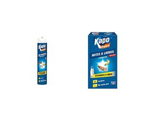 Tous Insectes Multi-Usages 500ml KAPO Expert & Cassettes Mites et Larves - 2x - Fourrures, Tissus - Diffusion Permanente - Odeur Géraniol- Ne Tache Pas - Intérieur