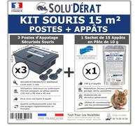 TOUT POUR LES NUISIBLES Kit Souris 15 m² avec 3 postes d'appâtage sécurisés et 1 Sachet de 150g d'appâts en pâte - SOLU'DÉRAT