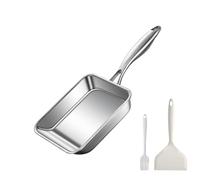 Toutrop Poêle à omelette japonaise de 19 cm, poêle à œufs en acier inoxydable 316, poêle à frire carrée pour faire des omelettes et du bacon, facile à nettoyer, argenté