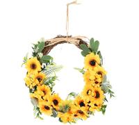 TOVINANNA Couronne de Porte Entrée Rotin avec Tournesols Artificiels Déco Pâques Printemps pour Porte Fenêtre Mariage et Fête