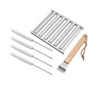 TOVINANNA Gril à Saucisses Acier Inoxydable Support de Barbecue Poignée Bois pour Camping Bbq