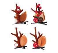 TOVINANNA Lot de 2 Paires de Pinces à Cheveux de Noël en Fer Décor Bois de Cerf Champignon Rouge et Petite Fleur Accessoires Légers pour Filles pour Fête de Noël et Présents Festifs