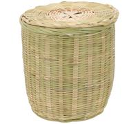 TOVINANNA Panier Tressé en Bambou Vert avec Couvercle, Panier Polyvalent pour Rangement de Linge ou Déchets, pour Usage Familial et Décoration Maison