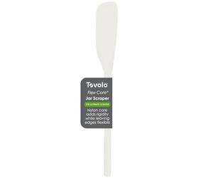 Tovolo Spatule blanche Flex-Core entièrement en silicone à long manche, tête tournante coudée, outil de cuisine avec dos plat et avant incurvé pour ramasser et gratter