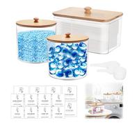 TOWEBOORY Lot de 3 Boîtes de Rangement à Linge avec Étiquettes, Boîtes de Rangement pour Lessive en Plastique Haute Capacité avec 2 Cuillères, pour le Stockage de Poudre à Laver, Bombes de Bain