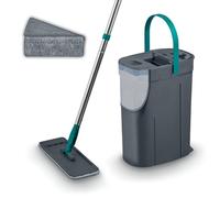 Tower T769015TL Ensemble Balai Plat et Seau avec 2 têtes de Balai en Microfibre lavables, Deux Chambres, séparation de l'eau Propre et Sale, réservoir d'eau Amovible, poignée en 3 Parties, Anthracite