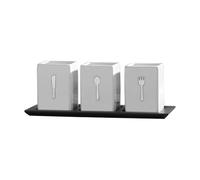 Towle Living Caddy Ceramic 3 pièces avec Bois, Glaise, Récipient en céramique avec Plateau en Bois., 4 Piece