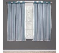 Town & Country Luxe Exclusive Home Catarina Paire de Rideaux Unis superposés à œillets, Rideaux occultants et voilages, 132,1 x 160 cm, Turquoise
