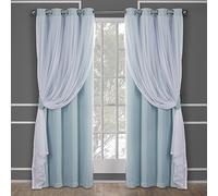 TOWN & COUNTRY LUXE Talia Double Layer Indoor Curtains, Sheer and Room Darkening Blackout, Grommet Top, Energy Efficient, 2-Pack Set, 52"x96", Aqua