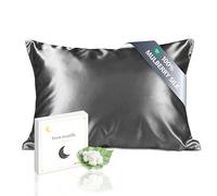 townssilk Taie d'oreiller en Soie, 100% Soie de mûrier Naturelle 19 Momme, Deux Faces en Soie, certifiée Oeko-Tex, Douce pour la Peau et Les Cheveux, 1 unité,40x70cm,Gris Foncé