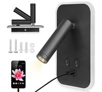 Towwoo Liseuse de Chevet, Applique Murale LED avec Interrupteur et Port de Charge USB, 3W+9W 3000K Fixation Murale Spot Rotatif, Lumières Mural Lit Noir Lampe Murale Couloir Hotel