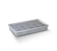 TOX 094900909 Boîte Assortie en Plastique Robuste, 9 Compartiments Fixes, Boîte de Tri pour Ranger Clairement de Petites Pièces, Couvercle Transparent, Empilable, 29L x 18.5l x 4.6h cm, Gris, 1 pièce
