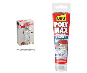 TOX Chevilles pour isolation thermique - 85 mm - Chevilles sans pré-perçage - 50 chevilles & UHU Colle de montage Poly Max Transparent Express, 115 g en tube 47845