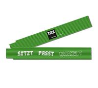 TOX Mètre pliant 2m en vert - Mètre pliant avec impression Sitzt Passt Wackelt - Mètre pliant en bois de hêtre avec fonction de mesure d'angle et chiffres décimaux colorésI - 9969003-1 pièce