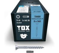 TOX Vis à bois TIMBR SK 8,0 x 360 mm, zinguée bleue à tête fraisée, TX40, vis pour vissage léger et montages à fleur dans la construction en bois, 50 pièces en carton, 1x embout inclus, 1120404180360