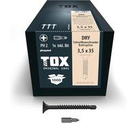 TOX Vis à fixation rapide DRY BS 3,5 x 35 mm avec pointe de perçage, en magasin pour montage avec visseuse à magasin, pour plaques de plâtre sur ossatures métalliques, 1000pcs par carton, 142553253535
