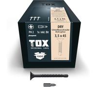 TOX Vis à fixation rapide DRY BS 3,5 x 45 mm avec pointe de perçage, en chargeur pour montage avec visseuse à chargeur, pour plaques de plâtre sur ossature métallique, 1000pcs en carton, 142553253545
